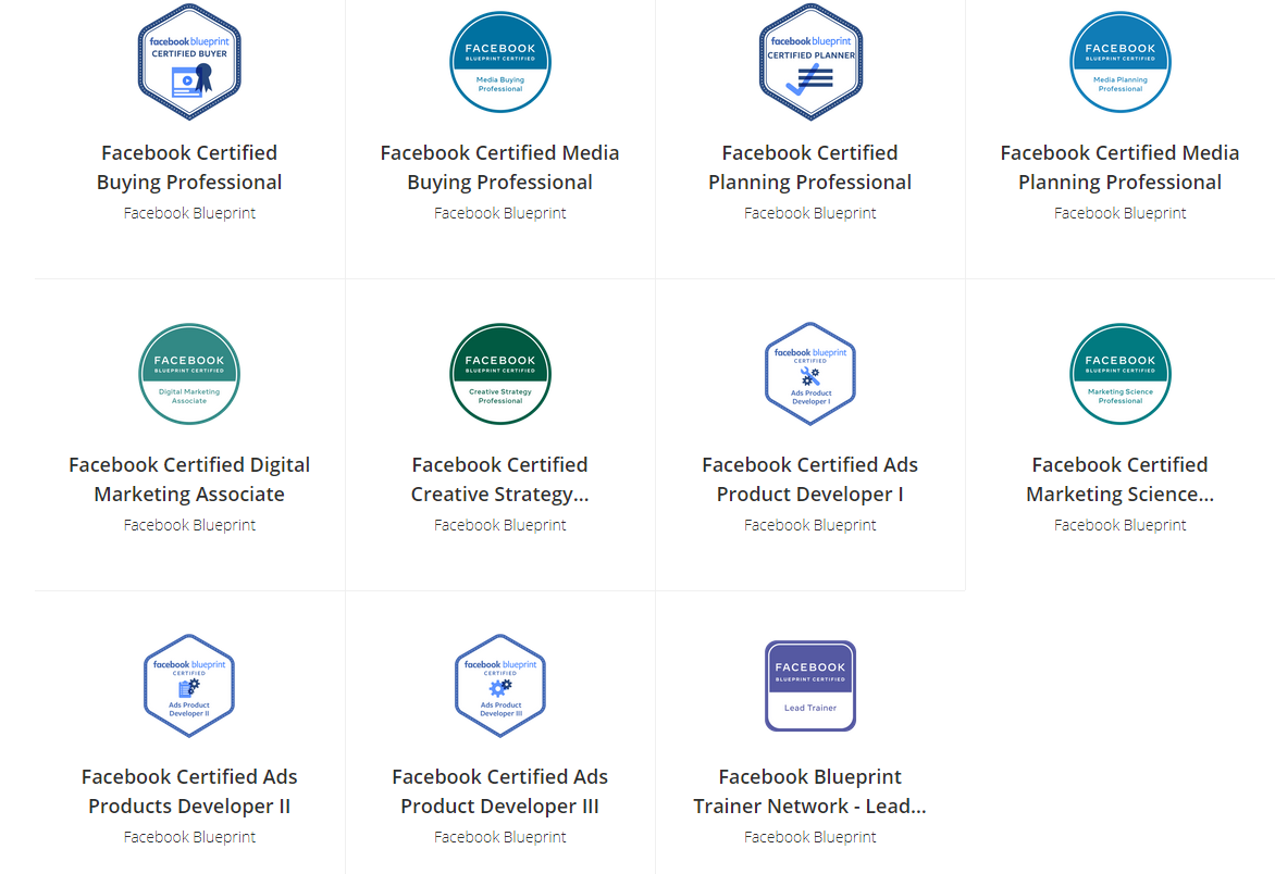 Übersicht Facebook Blueprint Zertifizierungen
