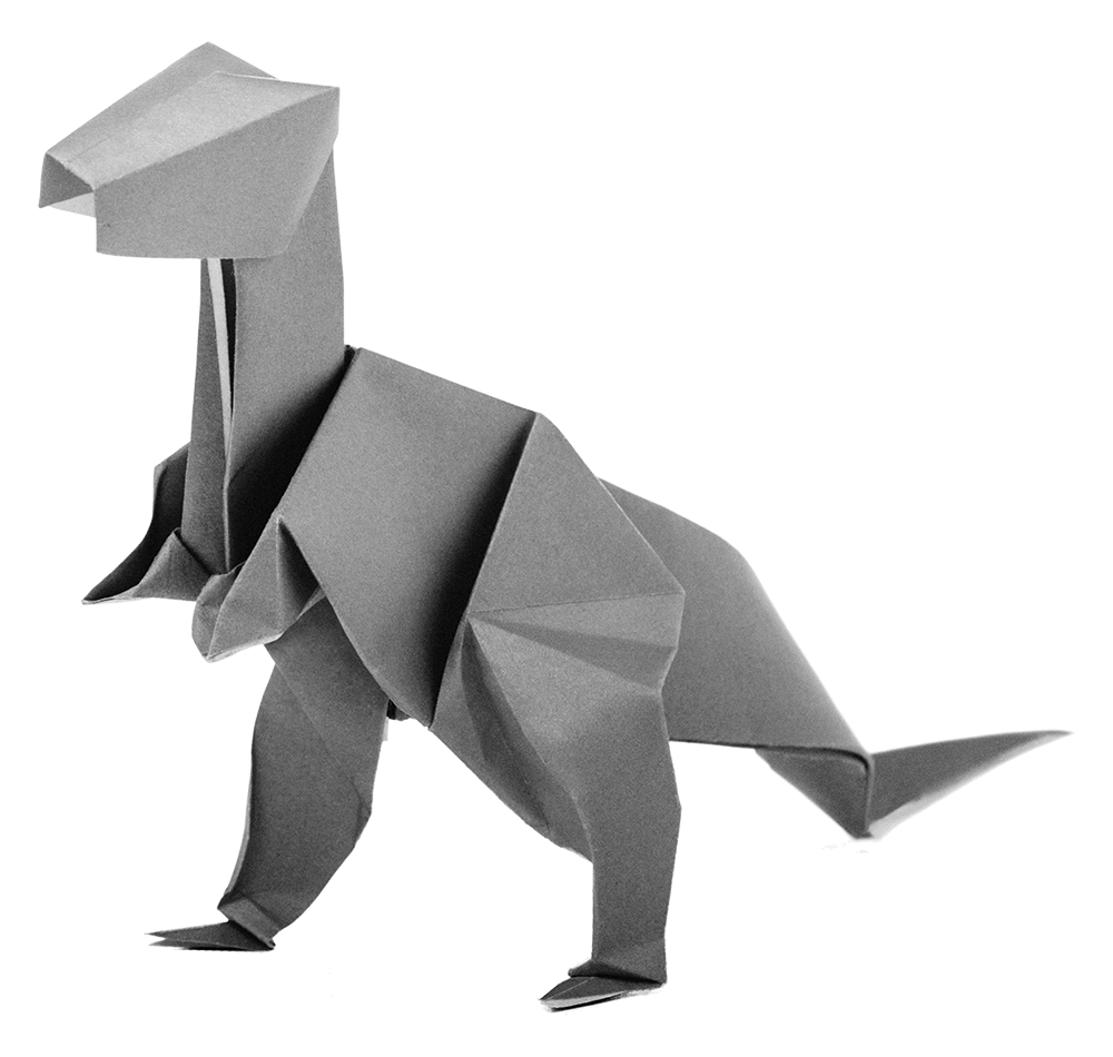 Dinosaurier aus Papier gefaltet in Schwarz Weiß