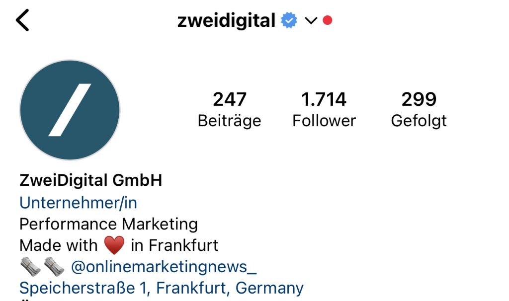 Instagram ZweiDigital verifizierter Partner