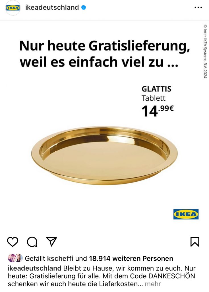 Werbeanzeige Ikea Deutschland goldener Teller
