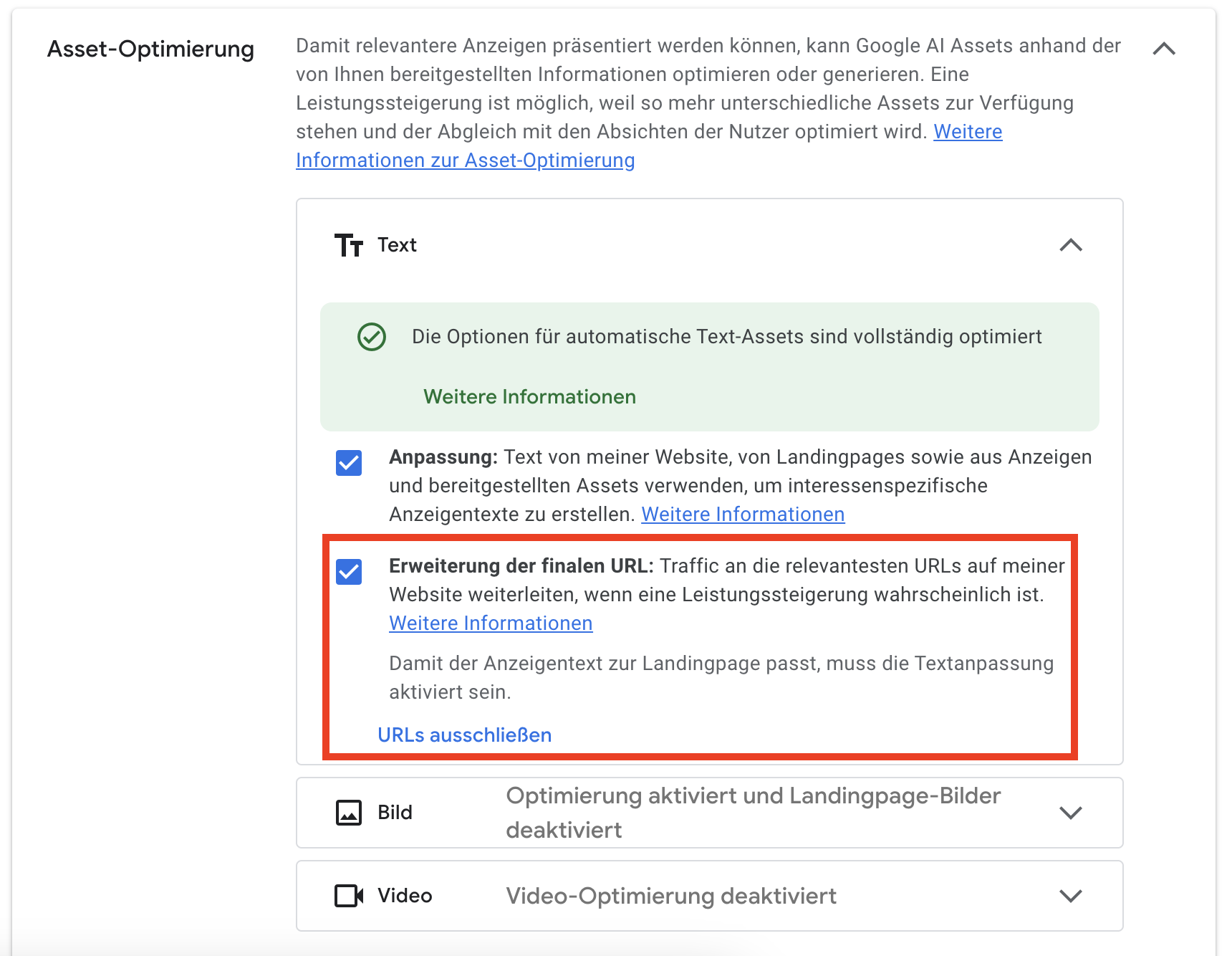 Asset Erweiterung der finalen URL bei Performance Max Kampagnen
