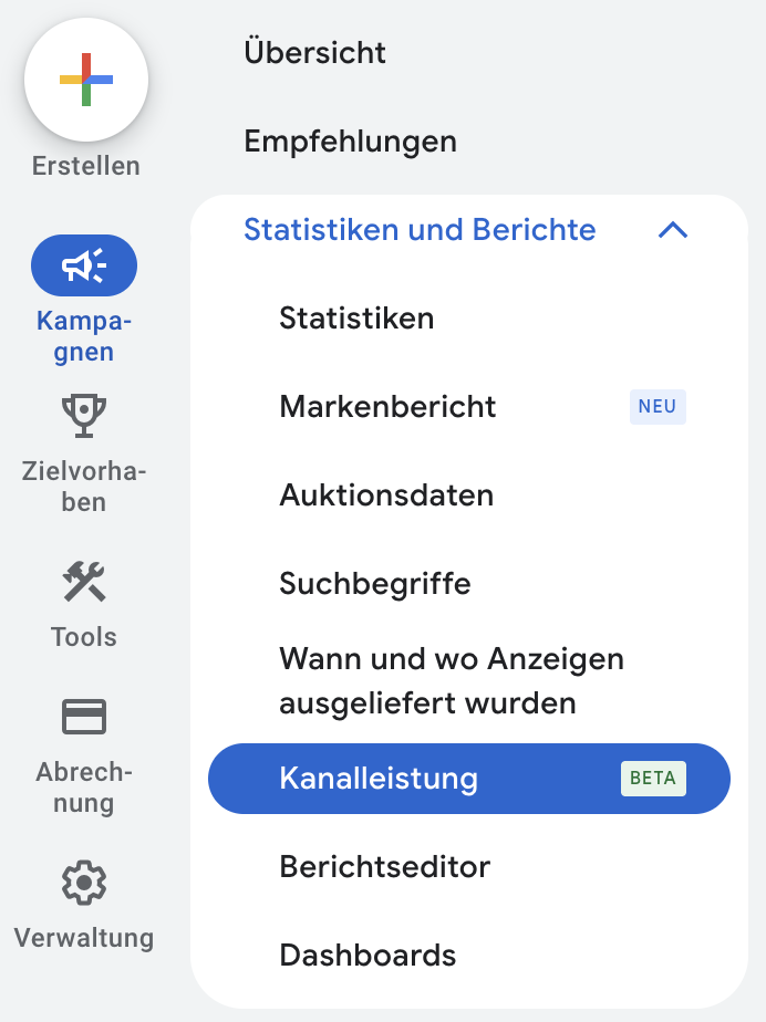 Kanalleistung der Performance Max Kampagne