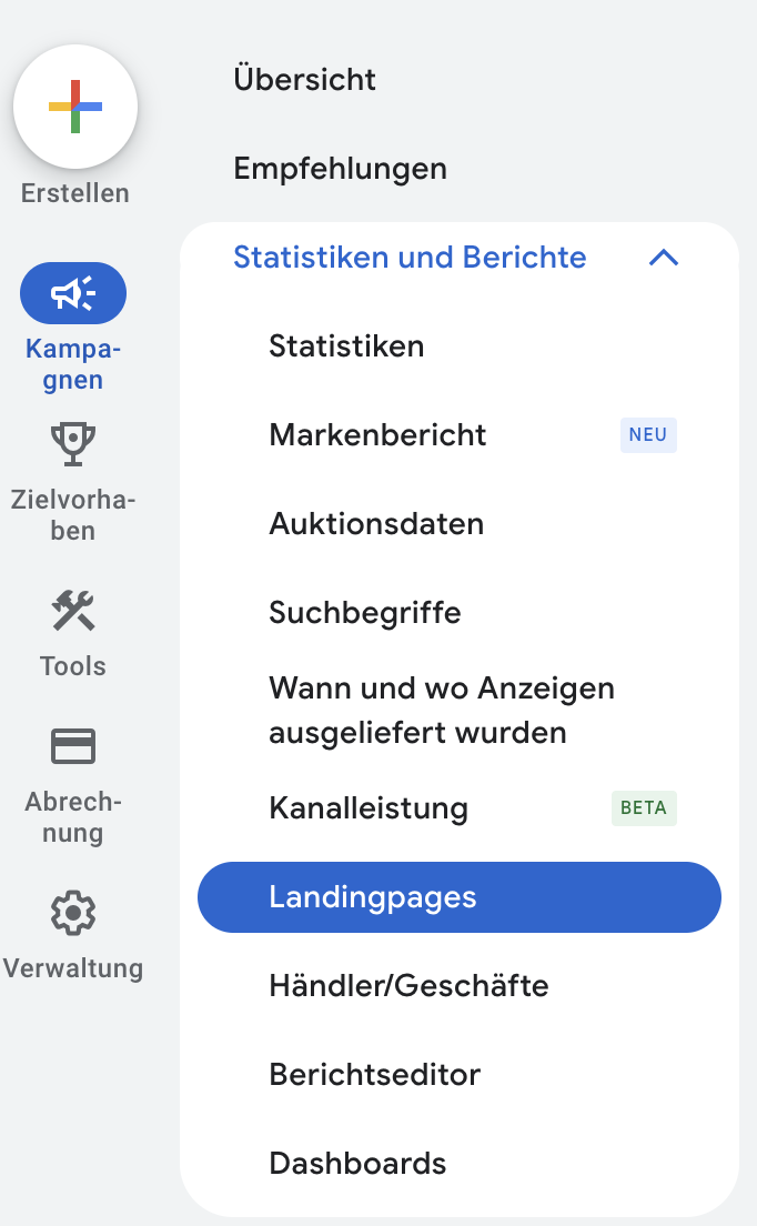 Landingpage in Performance Max Kampagnen