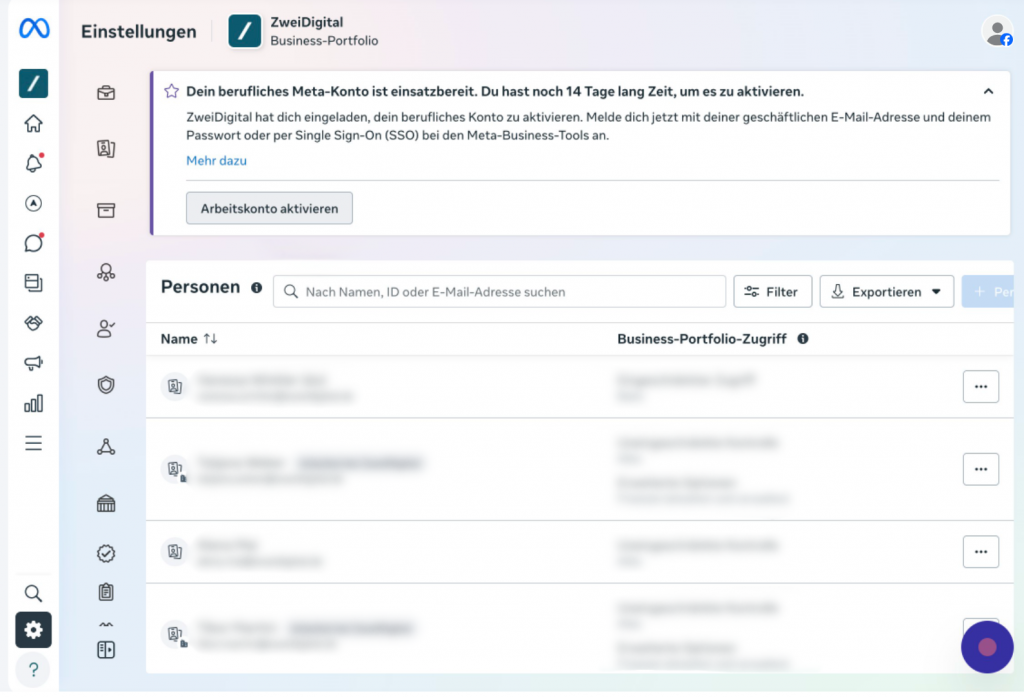 Umstellung berufliche Meta-Konten Schritt 1