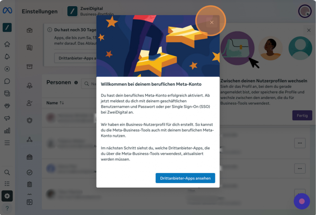 Umstellung berufliche Meta-Konten Schritt 10