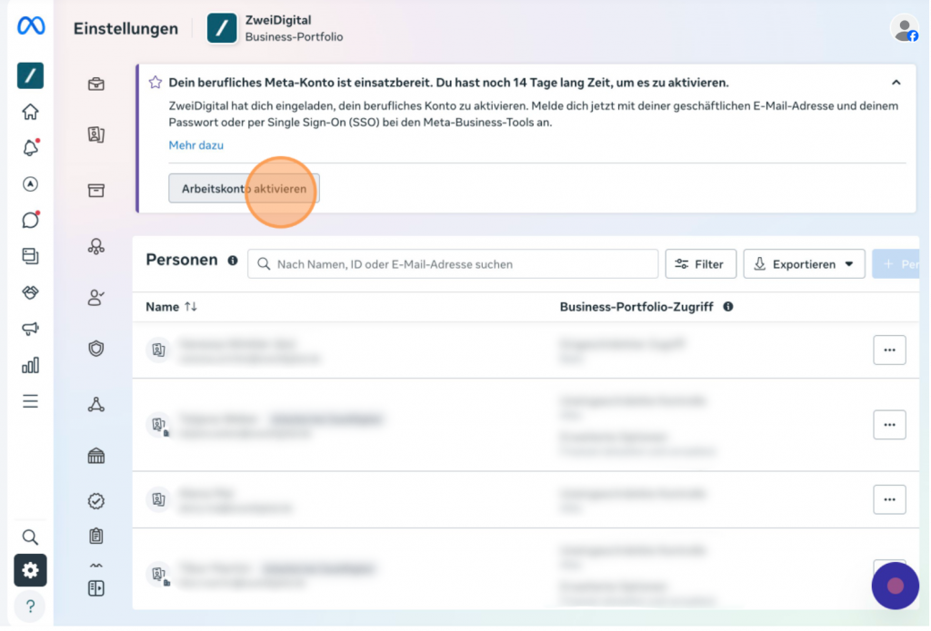 Umstellung berufliche Meta-Konten Schritt 2