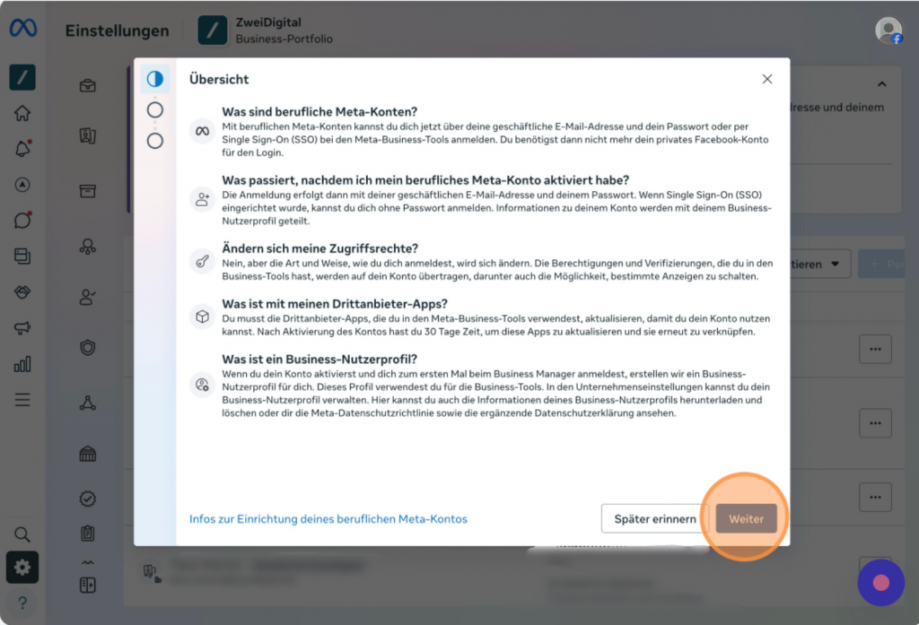Umstellung berufliche Meta-Konten Schritt 4
