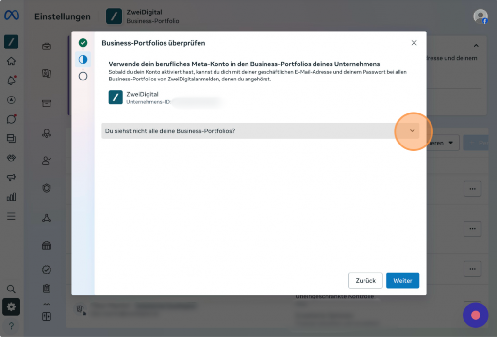 Umstellung berufliche Meta-Konten Schritt 5