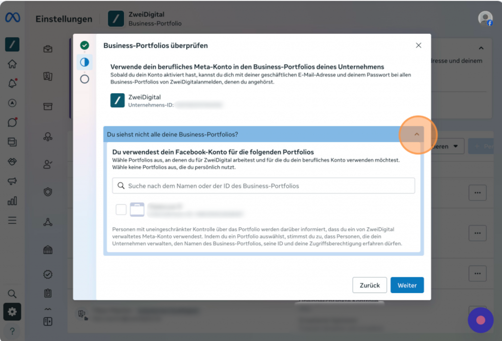 Umstellung berufliche Meta-Konten Schritt 6