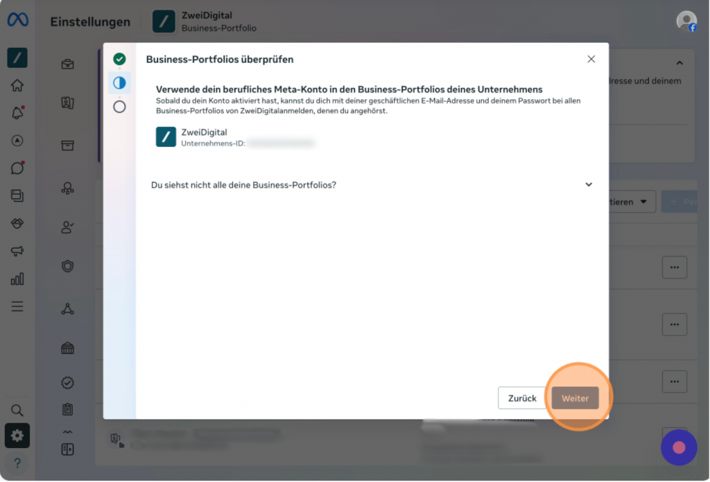 Umstellung berufliche Meta-Konten Schritt 7