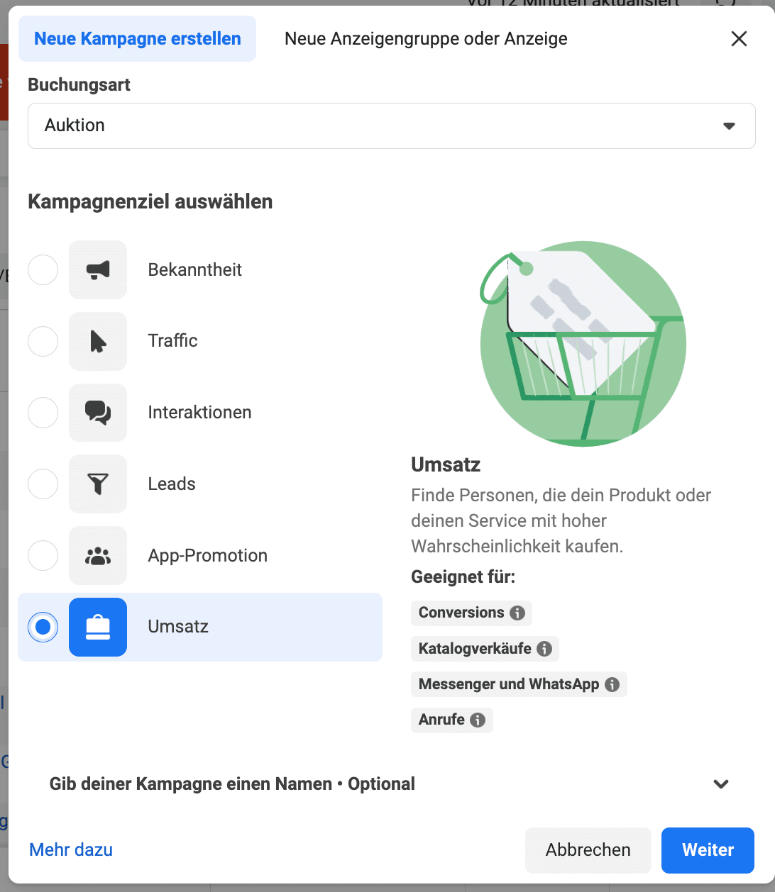 Kampagnenziel auswählen